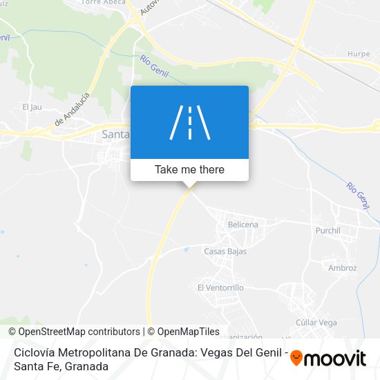 Ciclovía Metropolitana De Granada: Vegas Del Genil - Santa Fe map