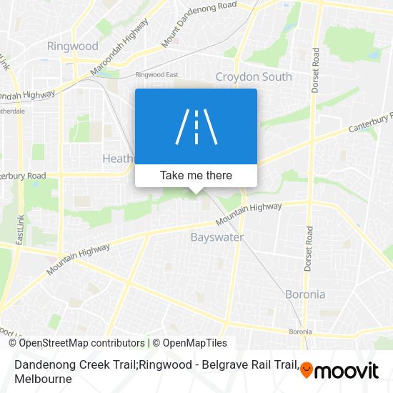Dandenong Creek Trail;Ringwood - Belgrave Rail Trail map