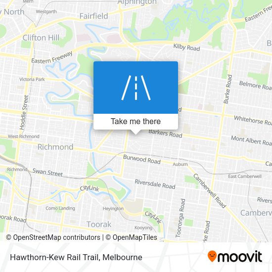 Hawthorn-Kew Rail Trail map