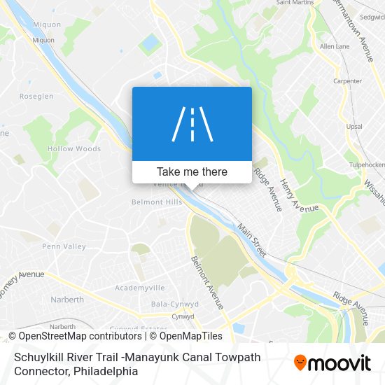 Mapa de Schuylkill River Trail -Manayunk Canal Towpath Connector