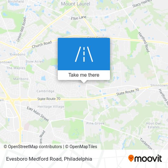 Evesboro Medford Road map