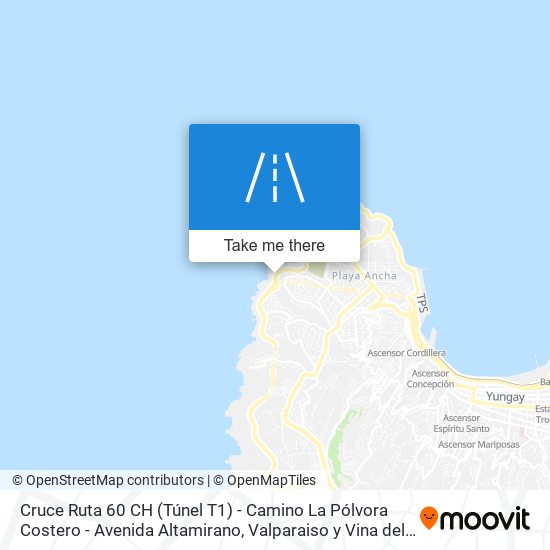 Mapa de Cruce Ruta 60 CH (Túnel T1) - Camino La Pólvora Costero - Avenida Altamirano