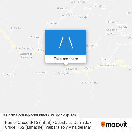 Mapa de Name=Cruce G-16 (Til Til) - Cuesta La Dormida - Cruce F-62 (Limache)