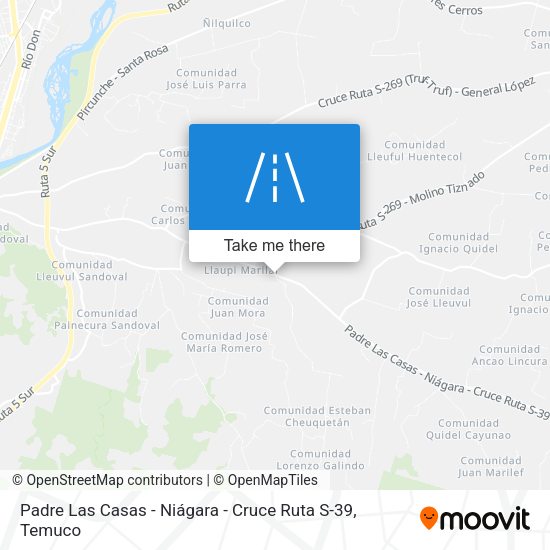 Mapa de Padre Las Casas - Niágara - Cruce Ruta S-39