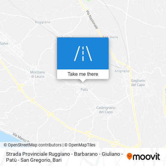 Strada Provinciale Ruggiano - Barbarano - Giuliano - Patù - San Gregorio map