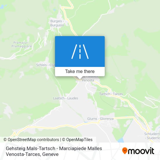 Gehsteig Mals-Tartsch - Marciapiede Malles Venosta-Tarces map