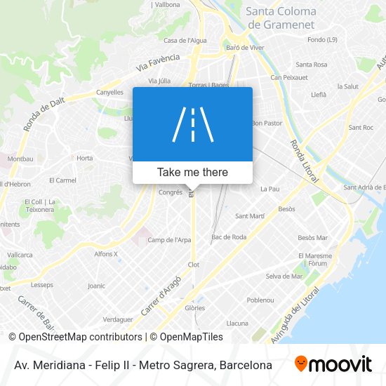 Av. Meridiana - Felip II - Metro Sagrera map
