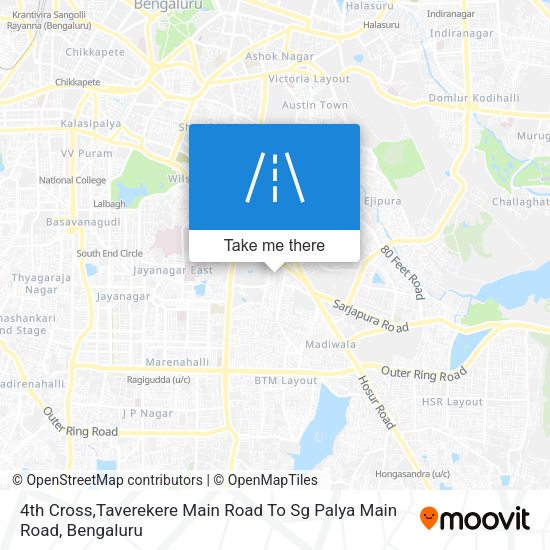 4th Cross,Taverekere Main Road To Sg Palya Main Road map