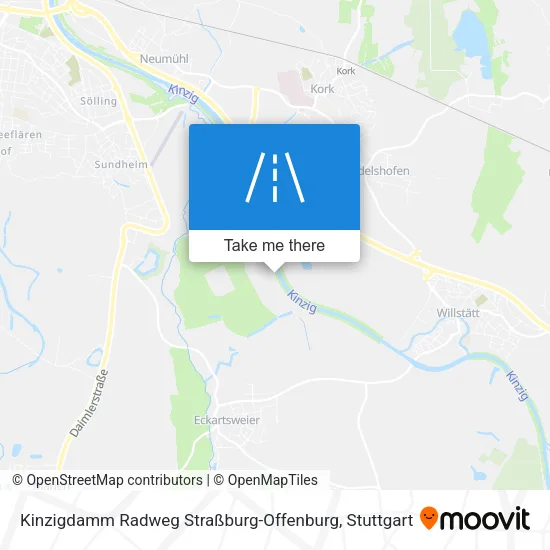 Карта Kinzigdamm Radweg Straßburg-Offenburg