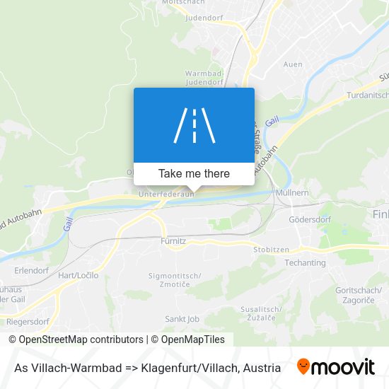 As Villach-Warmbad => Klagenfurt / Villach map