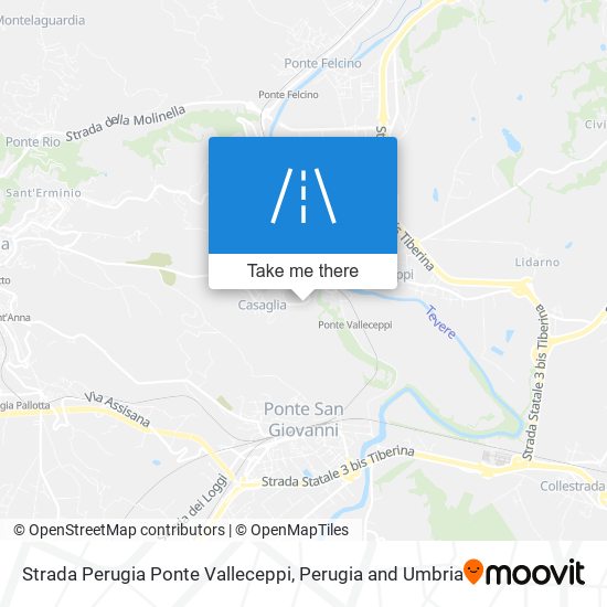 Strada Perugia Ponte Valleceppi map