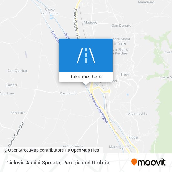 Ciclovia Assisi-Spoleto map