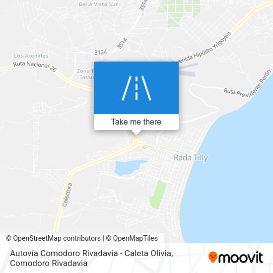 Mapa de Autovía Comodoro Rivadavia - Caleta Olivia