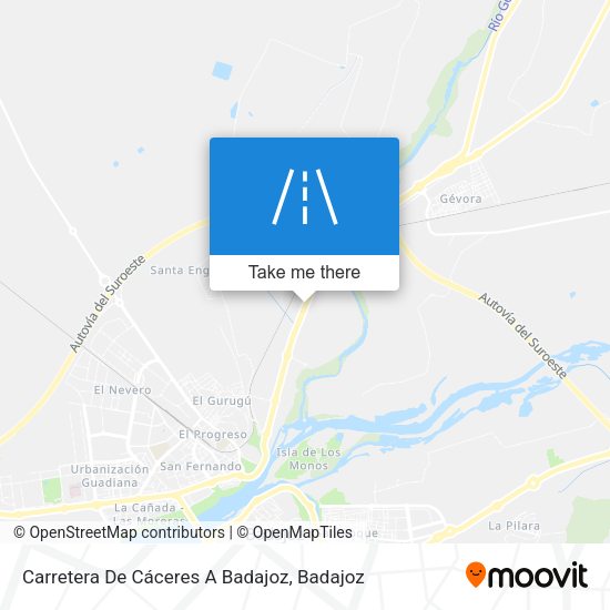 Carretera De Cáceres A Badajoz map