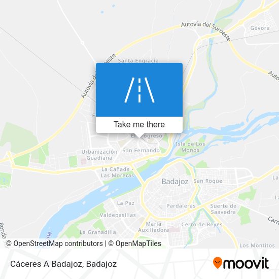 Cáceres A Badajoz map