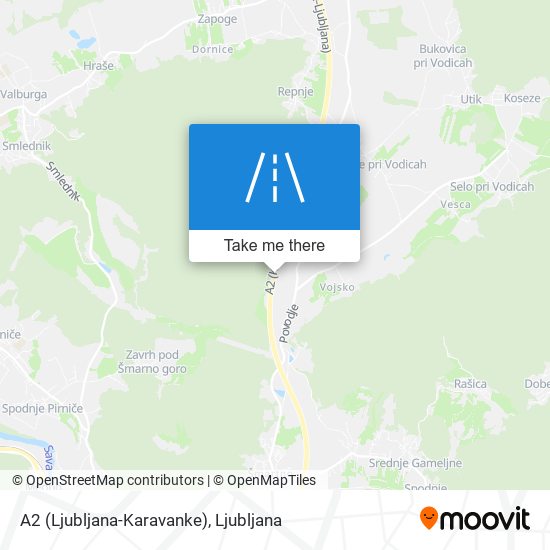 A2 (Ljubljana-Karavanke) map