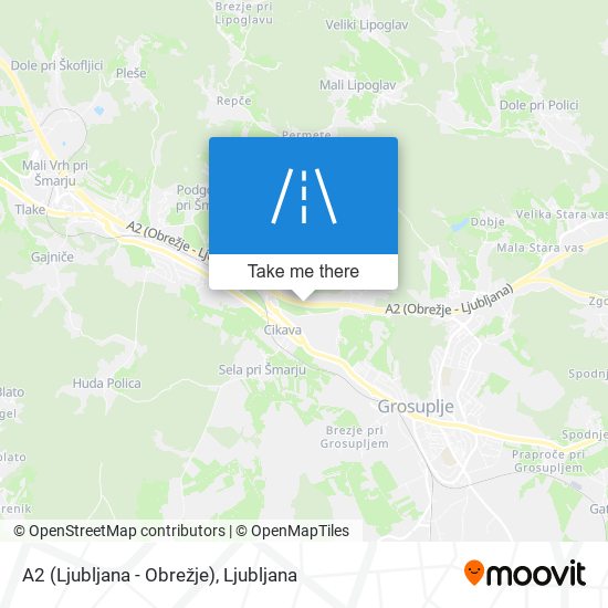 A2 (Ljubljana - Obrežje) map