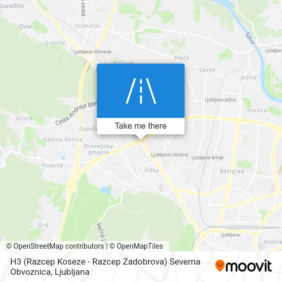 H3 (Razcep Koseze - Razcep Zadobrova) Severna Obvoznica map