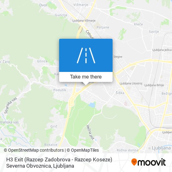 H3 Exit (Razcep Zadobrova - Razcep Koseze) Severna Obvoznica map