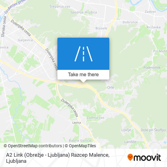 A2 Link (Obrežje - Ljubljana) Razcep Malence map