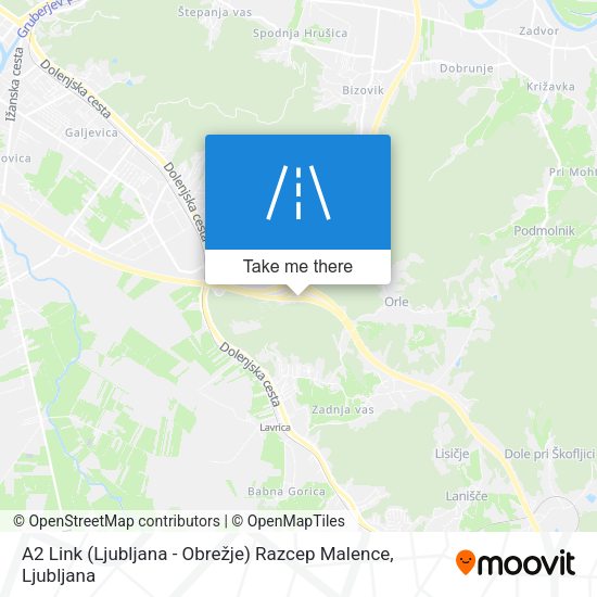A2 Link (Ljubljana - Obrežje) Razcep Malence map
