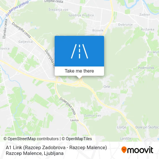 A1 Link (Razcep Zadobrova - Razcep Malence) Razcep Malence map