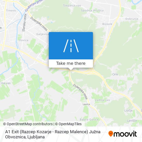 A1 Exit (Razcep Kozarje - Razcep Malence) Južna Obvoznica map