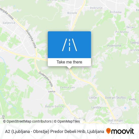 A2 (Ljubljana - Obrežje) Predor Debeli Hrib map