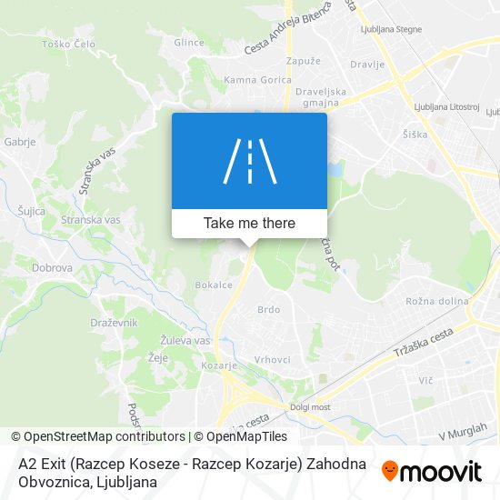 A2 Exit (Razcep Koseze - Razcep Kozarje) Zahodna Obvoznica map