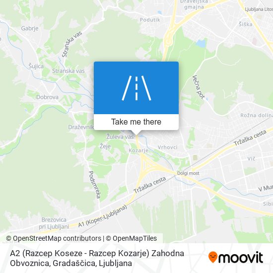 A2 (Razcep Koseze - Razcep Kozarje) Zahodna Obvoznica, Gradaščica map