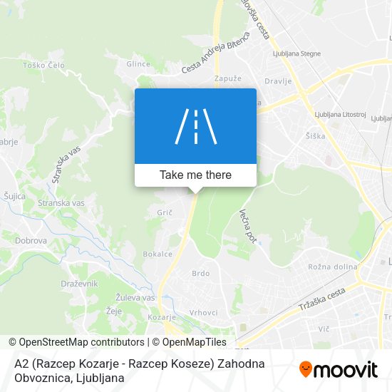 A2 (Razcep Kozarje - Razcep Koseze) Zahodna Obvoznica map