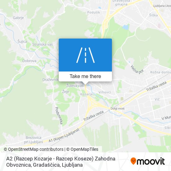 A2 (Razcep Kozarje - Razcep Koseze) Zahodna Obvoznica, Gradaščica map