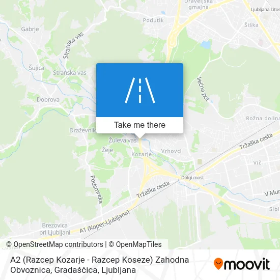 A2 (Razcep Kozarje - Razcep Koseze) Zahodna Obvoznica, Gradaščica map