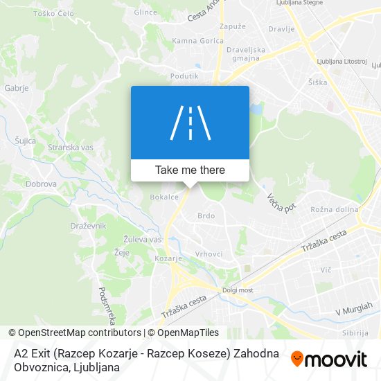 A2 Exit (Razcep Kozarje - Razcep Koseze) Zahodna Obvoznica map
