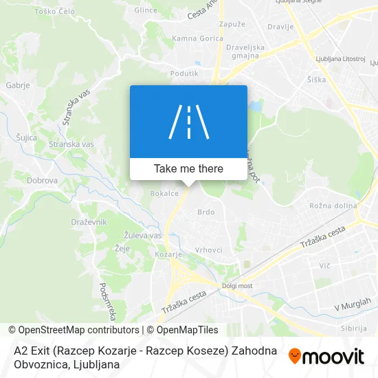 A2 Exit (Razcep Kozarje - Razcep Koseze) Zahodna Obvoznica map