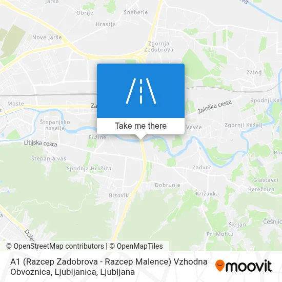 A1 (Razcep Zadobrova - Razcep Malence) Vzhodna Obvoznica, Ljubljanica map