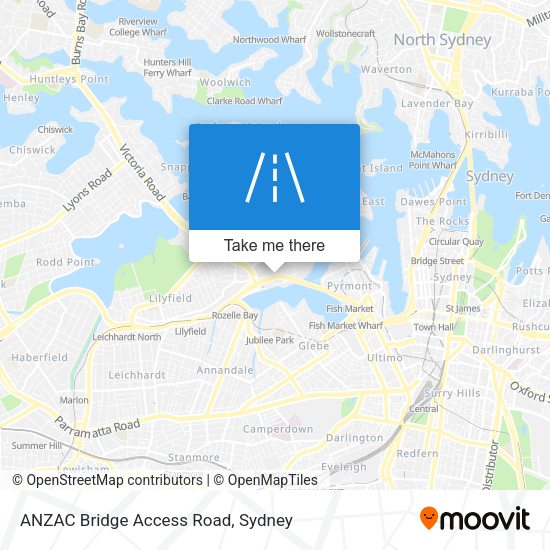 ANZAC Bridge Access Road map