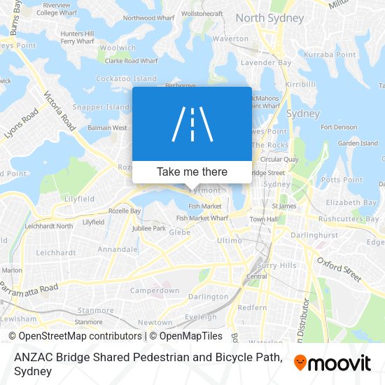 ANZAC Bridge Shared Pedestrian and Bicycle Path map