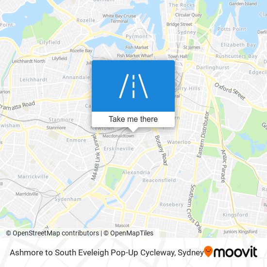 Mapa Ashmore to South Eveleigh Pop-Up Cycleway