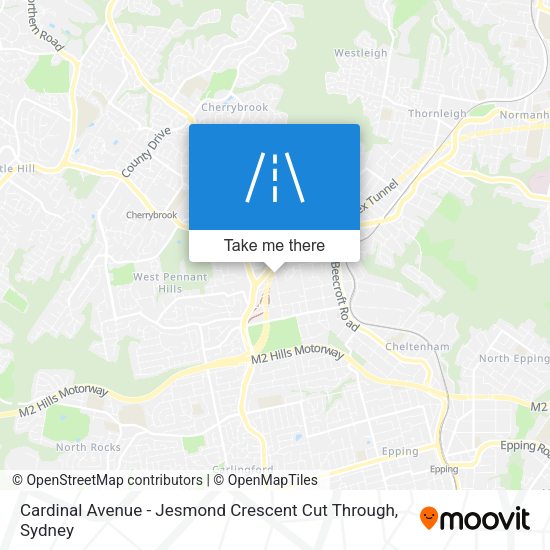 Cardinal Avenue - Jesmond Crescent Cut Through map