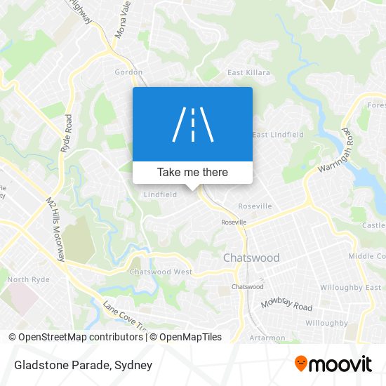 Mapa Gladstone Parade