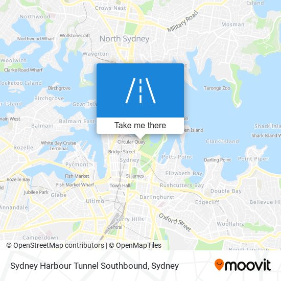 Sydney Harbour Tunnel Southbound map