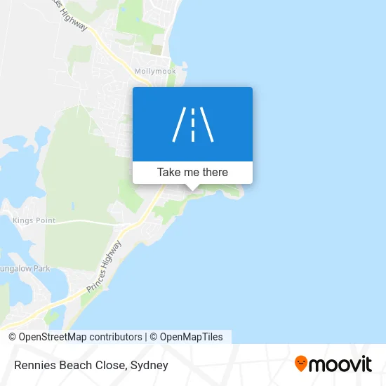 Mapa Rennies Beach Close