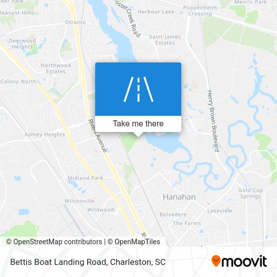 Bettis Boat Landing Road map