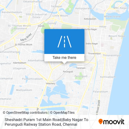 Sheshadri Puram 1st Main Road;Baby Nagar To Perungudi Railway Station Road map
