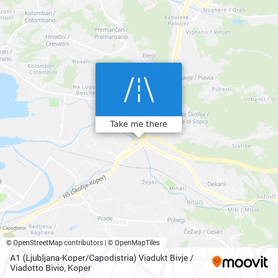 A1 (Ljubljana-Koper / Capodistria) Viadukt Bivje / Viadotto Bivio map