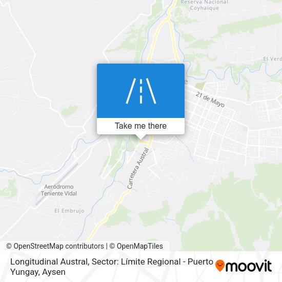 Longitudinal Austral, Sector: Límite Regional - Puerto Yungay map