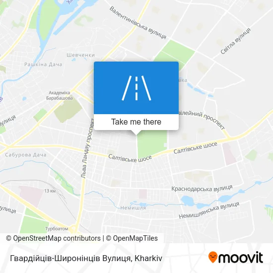 Карта Гвардійців-Широнінців Вулиця