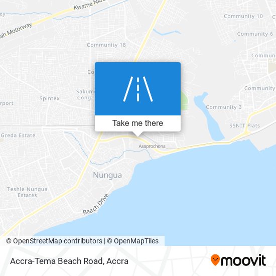 Accra-Tema Beach Road map