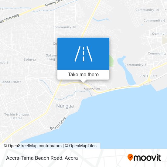 Accra-Tema Beach Road map